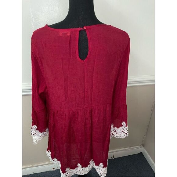 Cal Style Red Long Blouse with 3/4 Sleeve Size Large - Picture 3 of 7